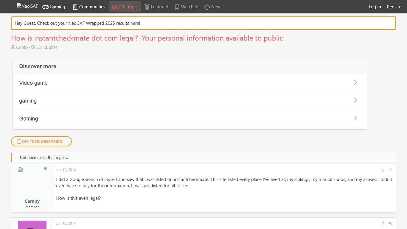 How is instantcheckmate dot com legal? |Your personal information available to public | NeoGAF